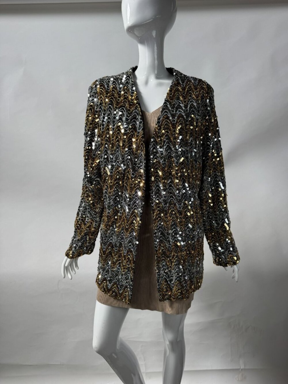 Vintage 80's Gold & Silver Sequin Chevron Jacket By Teddi Of California Size Lg
